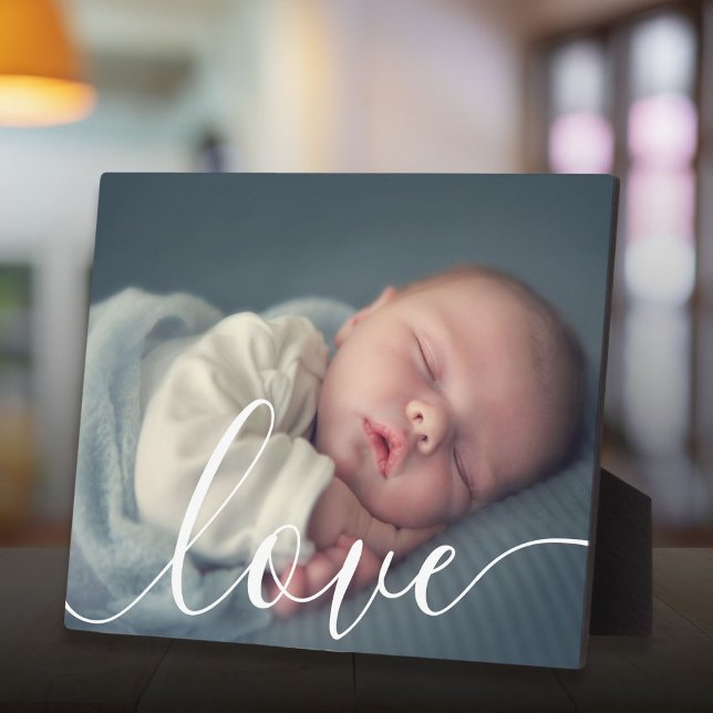Placa Expositora Guión simple y elegante para foto de bebé  (Simple Elegant Script Baby Photo Plaque)