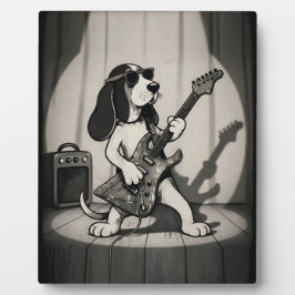Placa Expositora Guitarrista Basset Hound Estrella de Rock Retro Mo