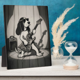 Placa Expositora Guitarrista Basset Hound Estrella de Rock Retro Mo