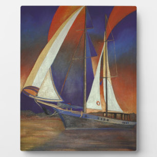Placa Expositora Gulet artístico bajo vela en Naranja y morado