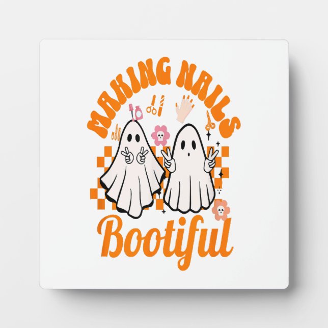 Placa Expositora haciendo uñas bootiful halloween (Frente)
