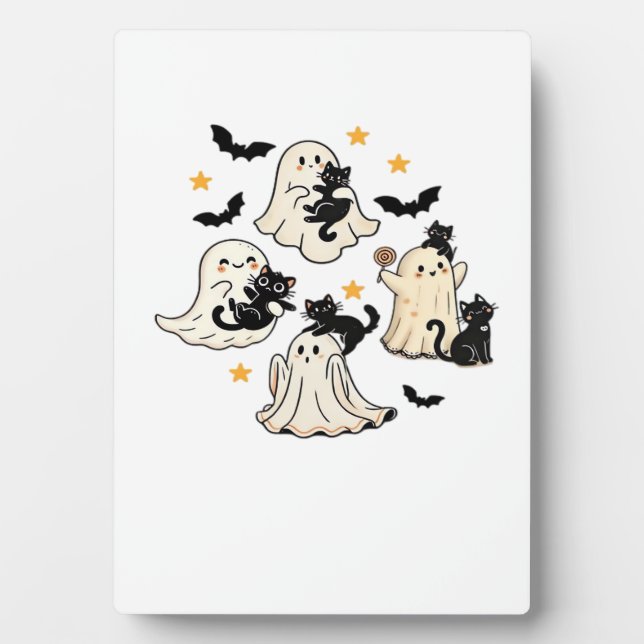 Placa Expositora Halloween Cute Ghosts Bats Black Cats Oversized T- (Frente)