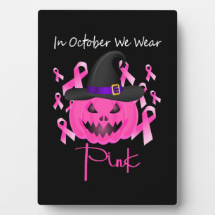 Placa Expositora Halloween de calabaza rosa para el cáncer de mama