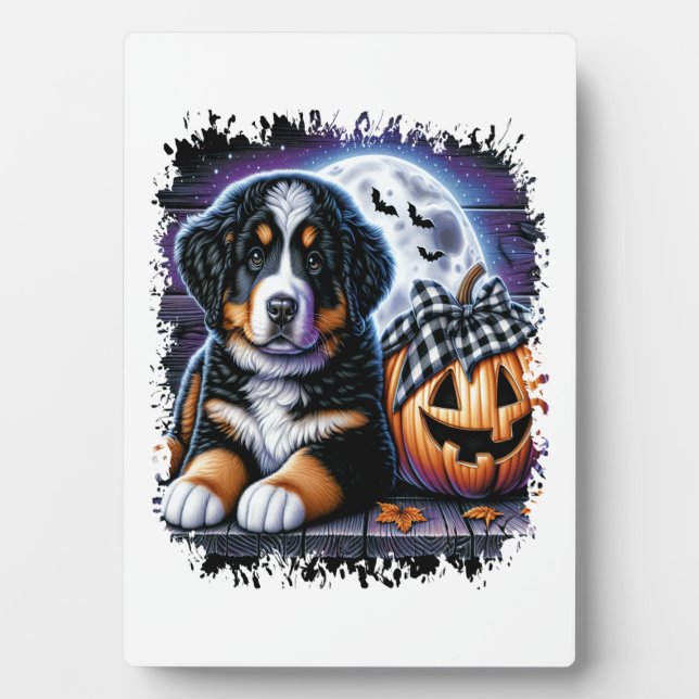 Placa Expositora Halloween de Perro de Montaña de Bernese (Frente)