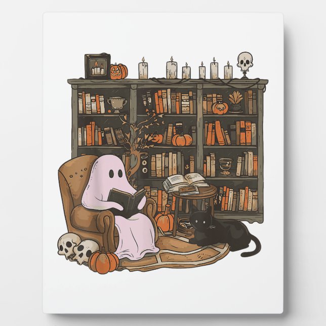 Placa Expositora Halloween del amante del gato del libro de lectura (Frente)