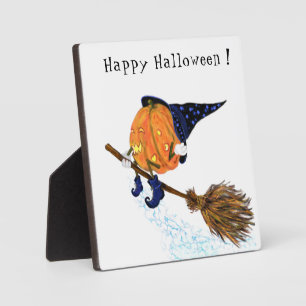 Placa Expositora Halloween Plaque Witch Pumpkin Flying Broom