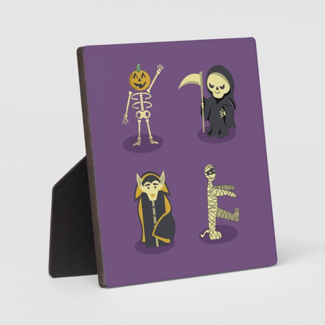 Placa Expositora Halloween Skeleton Dracula Mummy Grim Reaper (Anverso)