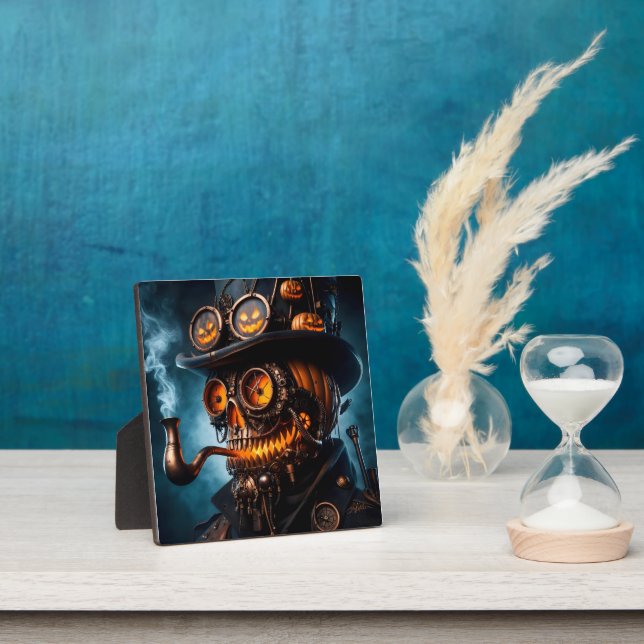 Placa Expositora Halloween Steampunk Jack-O-Lantern gótico (in situ)