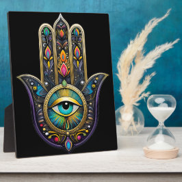 Placa Expositora Hamsa negro colorido con tercer ojo de turquesa