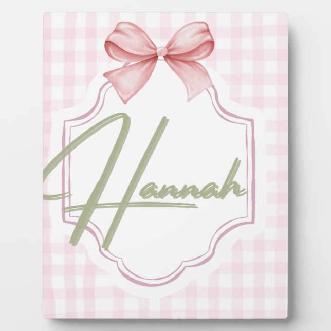 Placa Expositora Hannah Baby Nursery Bow&Gingham personalizado (Frente)
