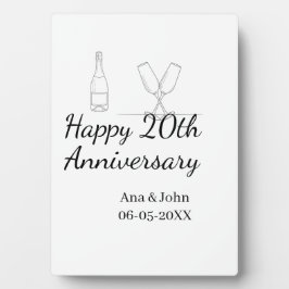 Placa Expositora Happy 20th anniversary champagne bottle glass name