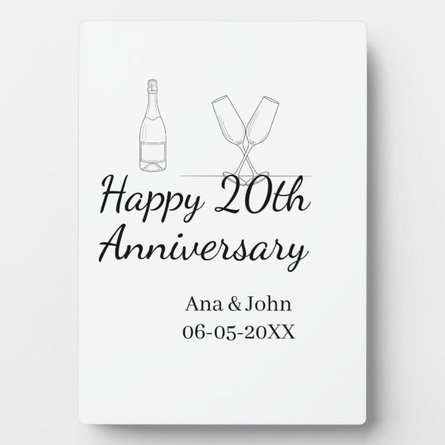 Placa Expositora Happy 20th anniversary champagne bottle glass name (Frente)