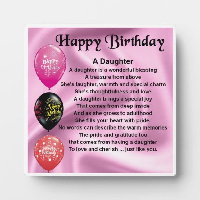 Placa Expositora Happy Birday Daughter Poem Plaque (Frente)