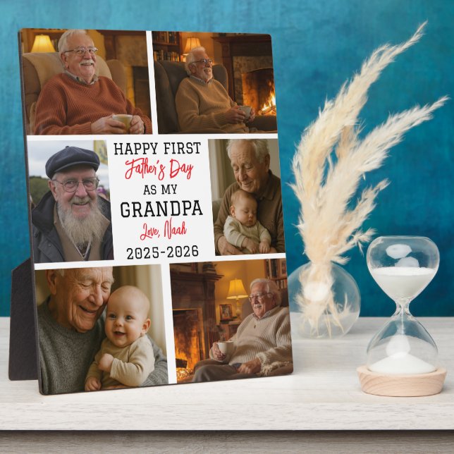 Placa Expositora Happy First Grandpa Day Photo Collage (Lado)