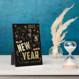 Placa Expositora Happy New Year 2022, Holiday Gold Glitter Festive