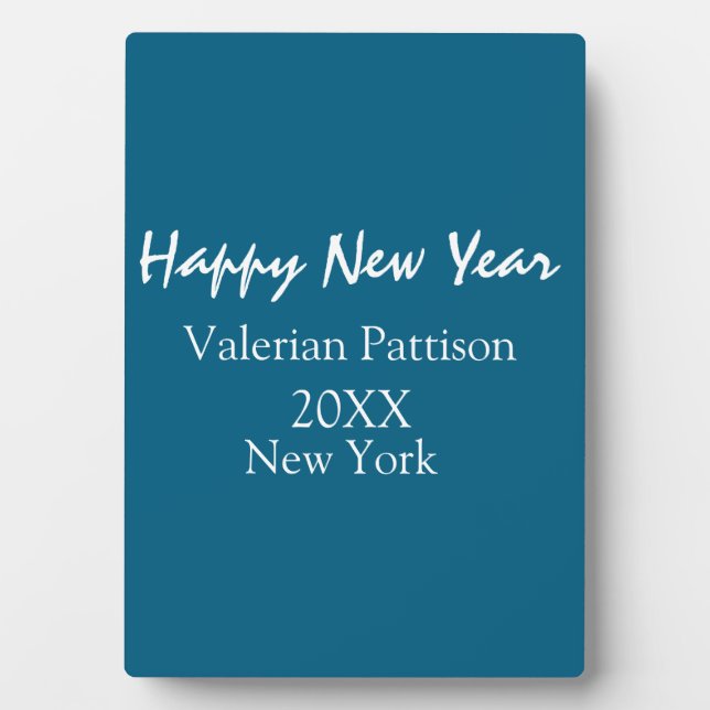 Placa Expositora Happy new year blue name place year boho simple  (Frente)