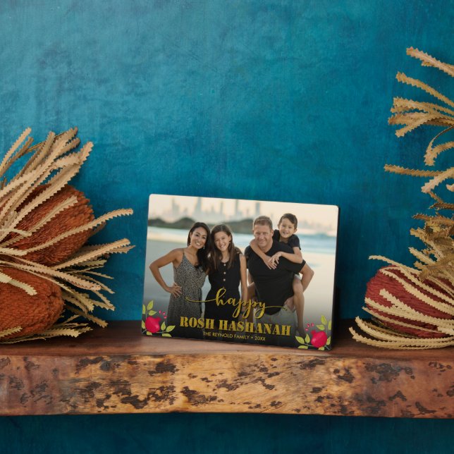 Placa Expositora Happy Rosh Hashanah Luxury Gold Script Photo (Lado)