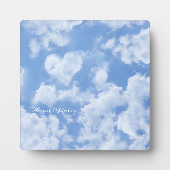 Placa Expositora Heart Cloud Sky Cute Modern Blue Custom Wedding (Frente)