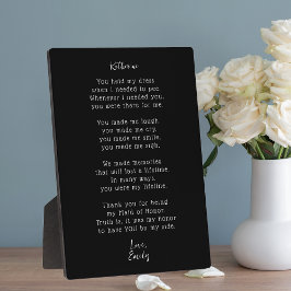 Placa Expositora Heartfelt Maid of Honor Thank You Poem Plaque