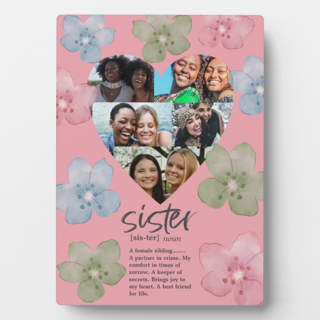 Placa Expositora Hermanas modernas citan floral de corazón rosado (Frente)