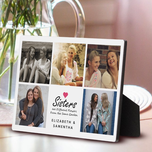 Placa Expositora Hermanas Script Cita Corazón Rosa Foto Collage (Subido por el creador)