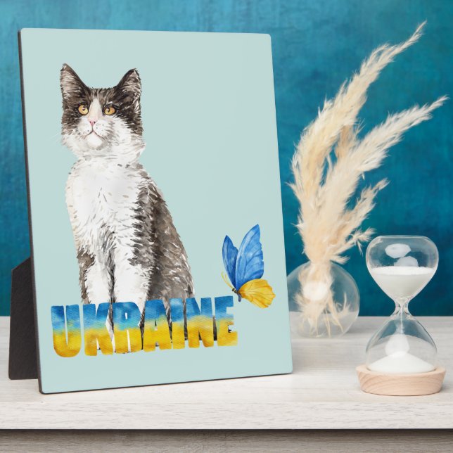 Placa Expositora Hermosa acuarela Ucrania gato y mariposa (Lado)