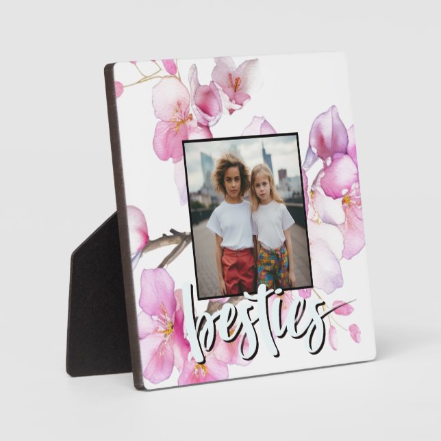 Placa Expositora Hermosa foto de flores de cerezo de color rosa (Anverso)