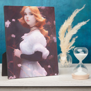 Placa Expositora Hermosa joven Chica entre retrato de flores rosas