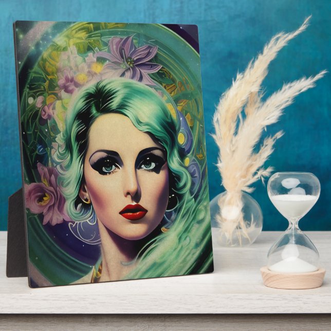 Placa Expositora Hermosa lavanda y verde estilo retro mujer (Lado)