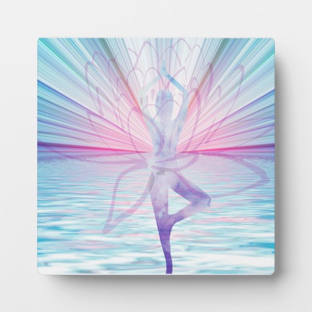 Placa Expositora Hermoso Yoga Rosa y Azul Vrikshasana (Frente)