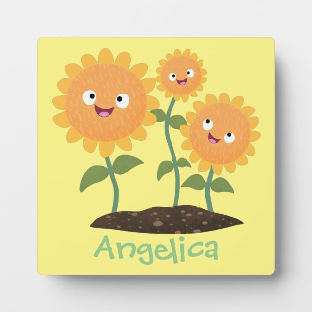 Placa Expositora Hermosos girasoles alegres sonrientes ilustracion  (Frente)