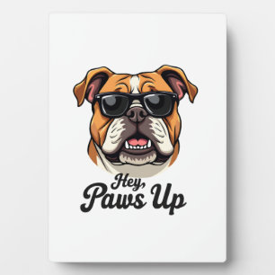 Placa Expositora Hey Paws Up Bulldog Vintage con Gafas Divertido