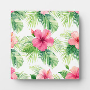 Placa Expositora Hibisco Rosa Palma Tropical Aquarela