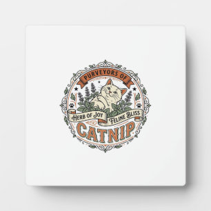 Placa Expositora Hierba Gata Gato Hierba Vintage Vector Arte Diseño