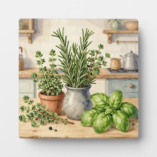 Placa Expositora Hierbas frescas de cocina acuarela (Frente)