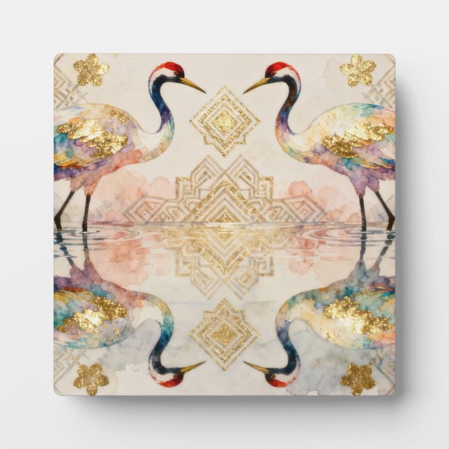 Placa Expositora Himmlische Kraniche in Harmonie - Wasserfarben  (Frente)