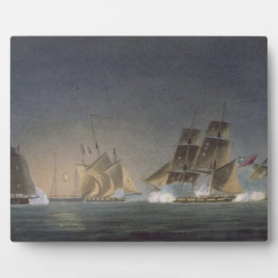 Placa Expositora HMS Rinaldo con cuatro privateers franceses, engra