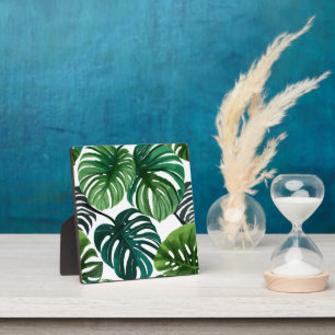 Placa Expositora Hojas de Monstera Arte Botánico Moderno Acuarela