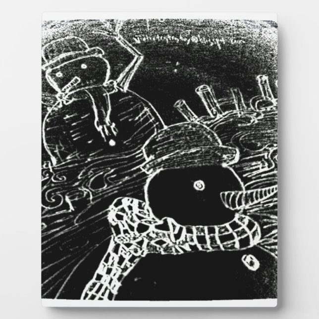 Placa Expositora Hombre de nieve y Yaie en Navidades negros (Frente)