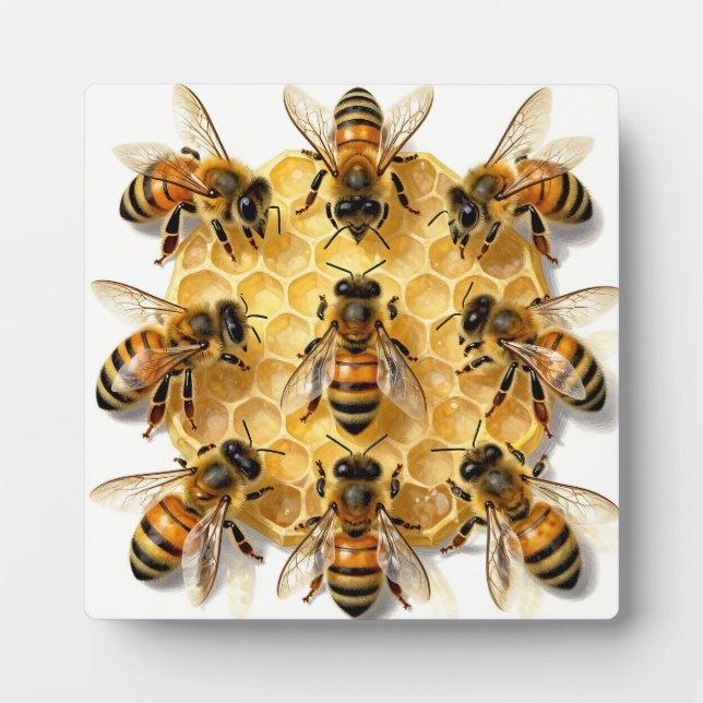 Placa Expositora Honey Bees on Hexagonal Honeycomb Circle (Frente)