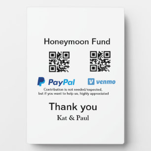 Placa Expositora Honeymoon Fund PayPal Venmo código QR gracias