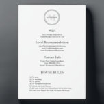 Placa Expositora Hotel Monogram Guest Wifi y su hospitalidad<br><div class="desc">Disfrute de servicios sin precedentes y una verdadera situación de privilegioubicación privilegiada en el Monogram Hotel Guest Wifi and Rules Hospitality Plaque. Esta placa de personalizable sirve como guía de referencia rápida para sus huéspedes, proporcionando información esencial como la red de Internet wifi y contraseña, recomendaciones locales, información de contacto...</div>