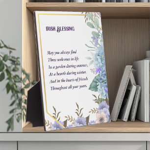 Placa Expositora Hydrangea Azul Irlanda Bendición Oración St Patric