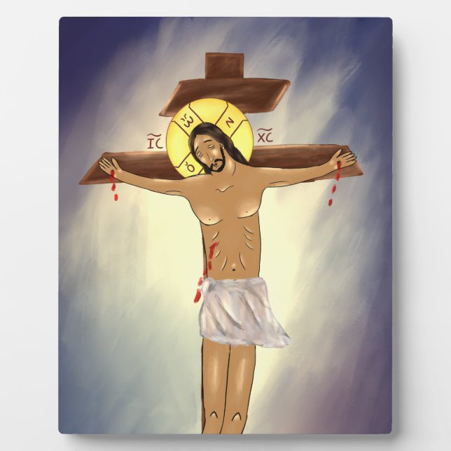 Placa Expositora Icono de Cristo en la Cruz (Frente)