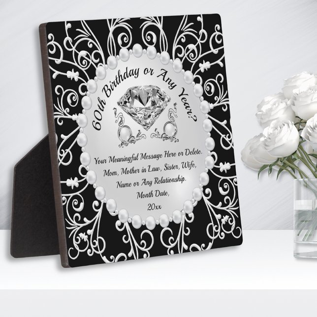 Placa Expositora Ideas baratas de regalo por cumpleaños número 60,  (Gifts for Sister 60th birthday. Cheap 60th birthday gifts for her. Diamond and Pearls birthday gifts)