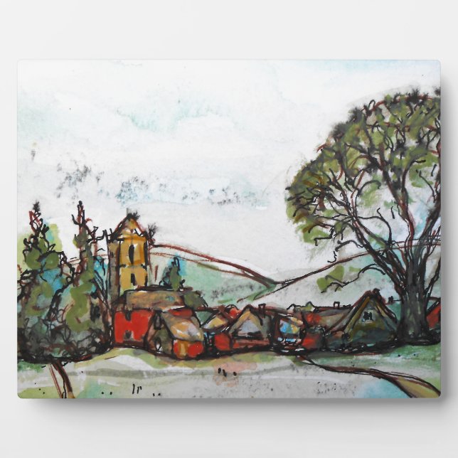 Placa Expositora Idílico bosquejo de una aldea británica (Frente)