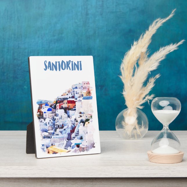 Placa Expositora Ilustracion acuático de Santorini Grecia (Lado)