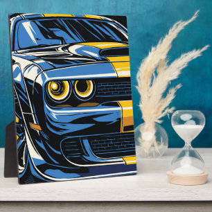 Placa Expositora Ilustración de arte pop frontal de Muscle Car azul