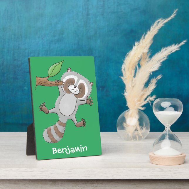 Placa Expositora Ilustracion de bebé de raccoon feliz lindo (Lado)