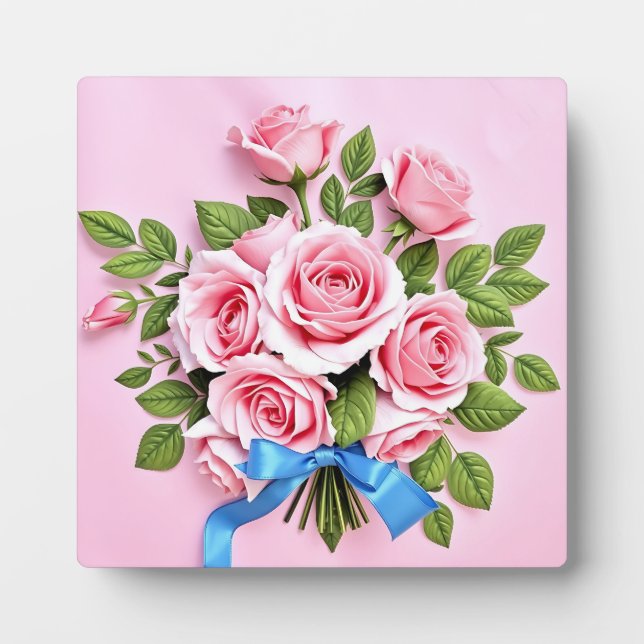 Placa Expositora Ilustración de cinta de ramo de rosas rosadas (Frente)